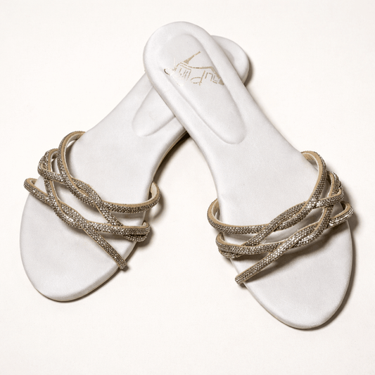 Golden Sparkle Twisted-Strap Flats – Premium Party Wear 303