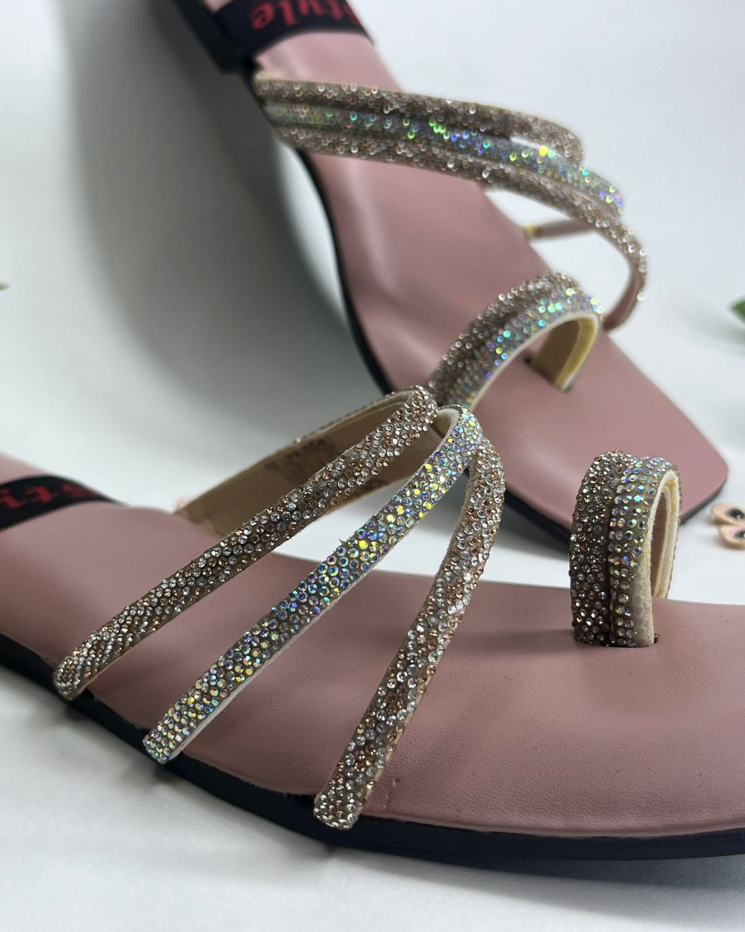 Pink women elegant flats with crystal spiral strap design