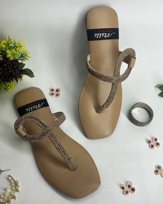 Stylish women flats with crystal loop detailing and minimal finish