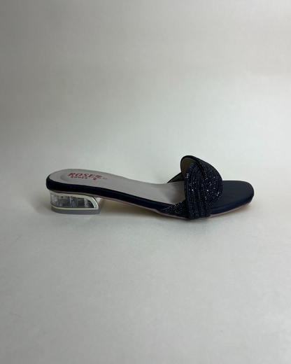 Flip Liper navy blue bow-knot block heel sandals on a white studio background
