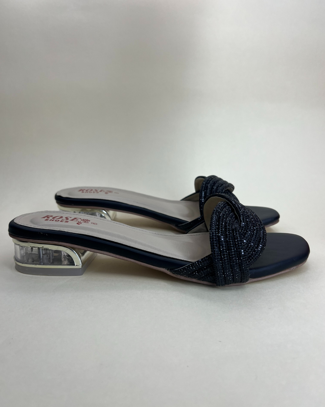 Flip Liper navy blue bow-knot block heel sandals on a white studio background
