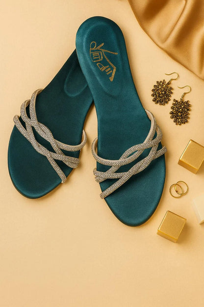 Silver Sparkle Twisted-Strap Flats – Luxury Glam Edition 303