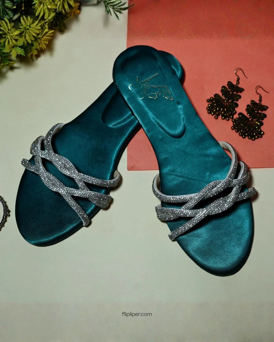 Silver Sparkle Twisted-Strap Flats – Luxury Glam Edition 303