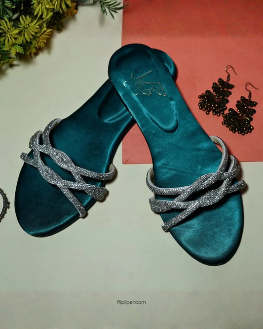 Silver Sparkle Twisted-Strap Flats – Luxury Glam Edition 303