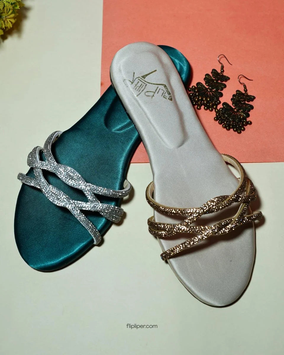 Silver Sparkle Twisted-Strap Flats – Luxury Glam Edition 303