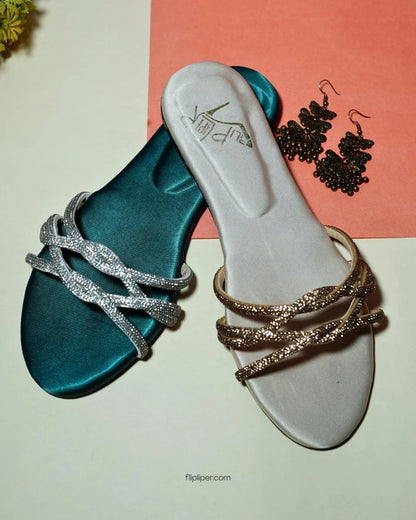 Silver Sparkle Twisted-Strap Flats – Luxury Glam Edition 303