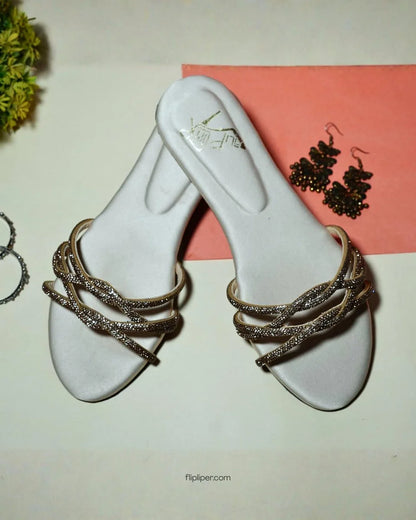 Golden Sparkle Twisted-Strap Flats – Premium Party Wear 303