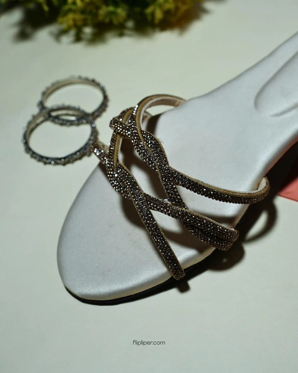 Golden Sparkle Twisted-Strap Flats – Premium Party Wear 303