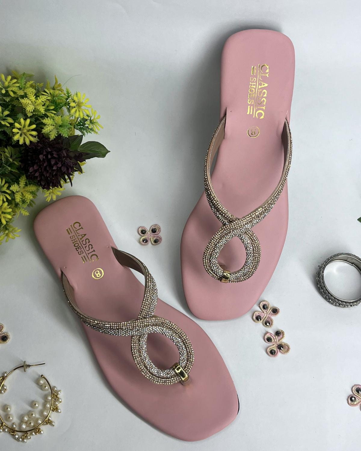 Women comfort flats with infinity sparkle strap design