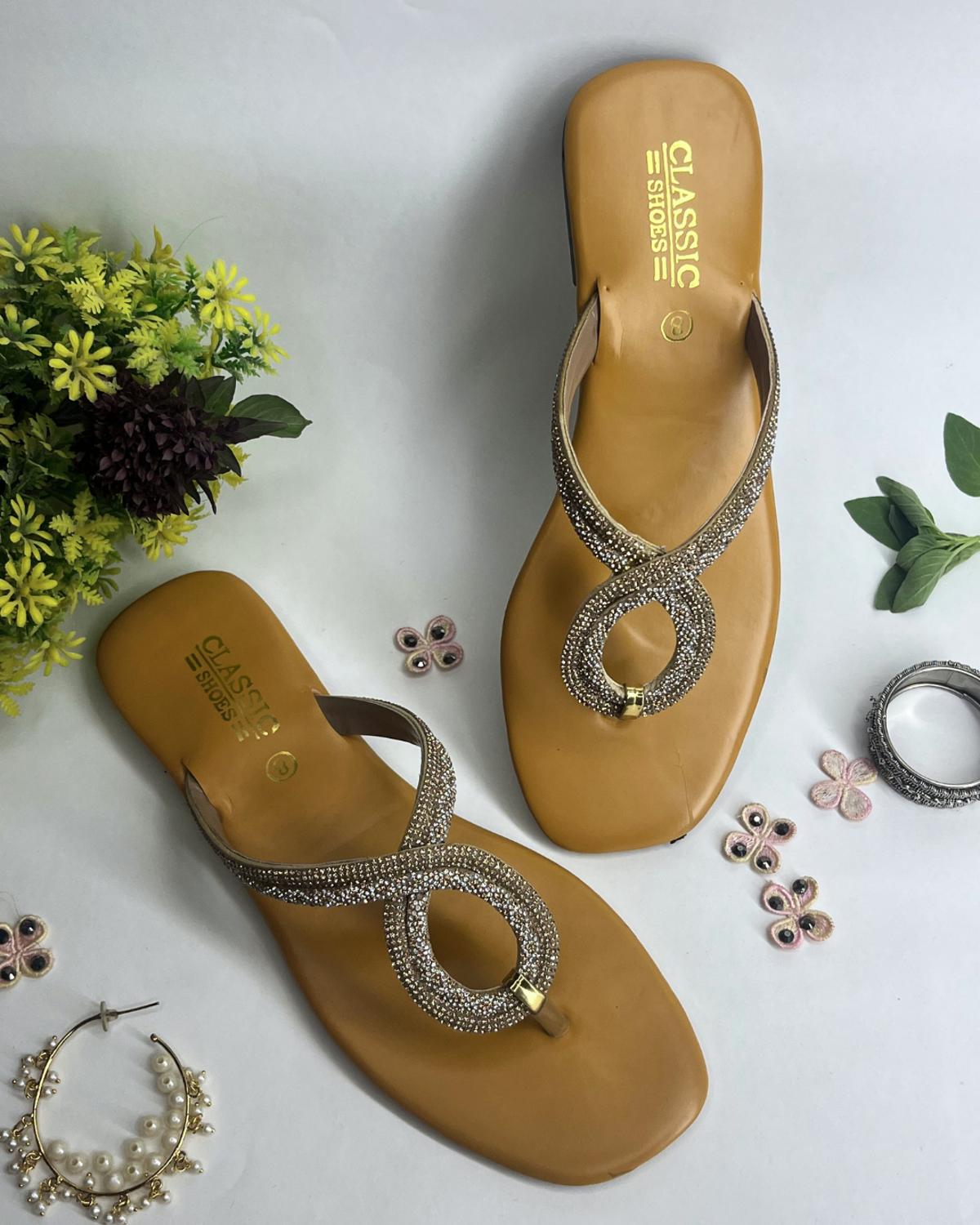 Elegant women flats with sparkling infinity style strap