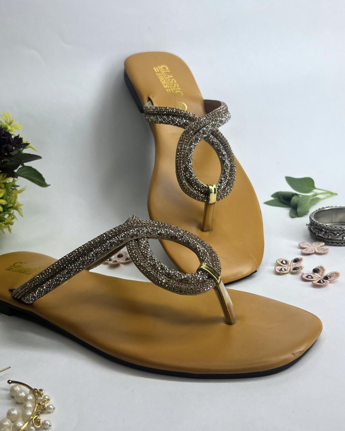 Elegant women flats with sparkling infinity style strap